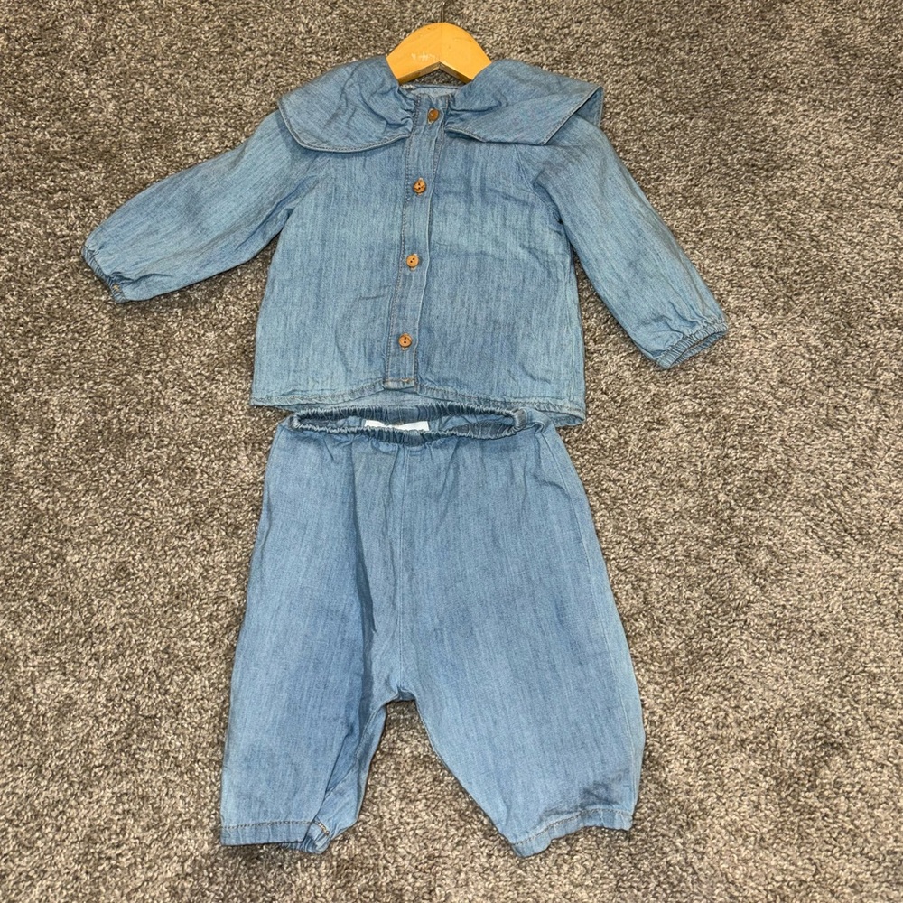 Zara Light Blue Baby girl Denim Set size for 6-9 months
